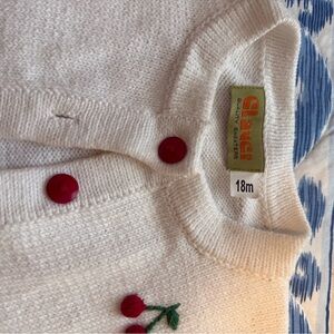 Clavci Girls Cherry Classic White Button Down Sweater with Red Cherry Accents